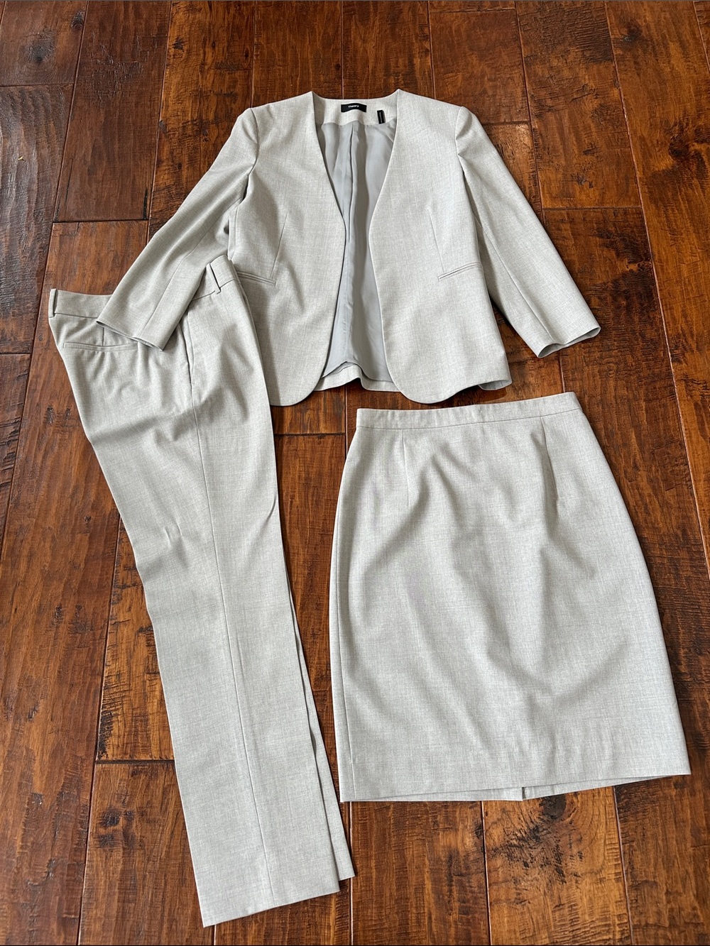 Theory Light Gray Three-Piece Women's Pantsuit - Jacket, Pants & Skirt